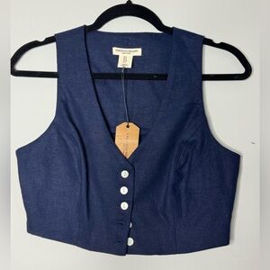 Christian Siriano Navy Button-Front Crop Vest | Size 4 | NWT